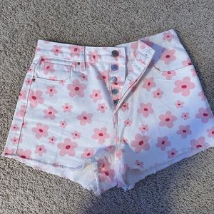 Vintage high rise cream with pink flower Jean shorts